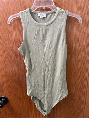 Kaileigh Light Olive Ribbed Crewneck Tank Bodysuit